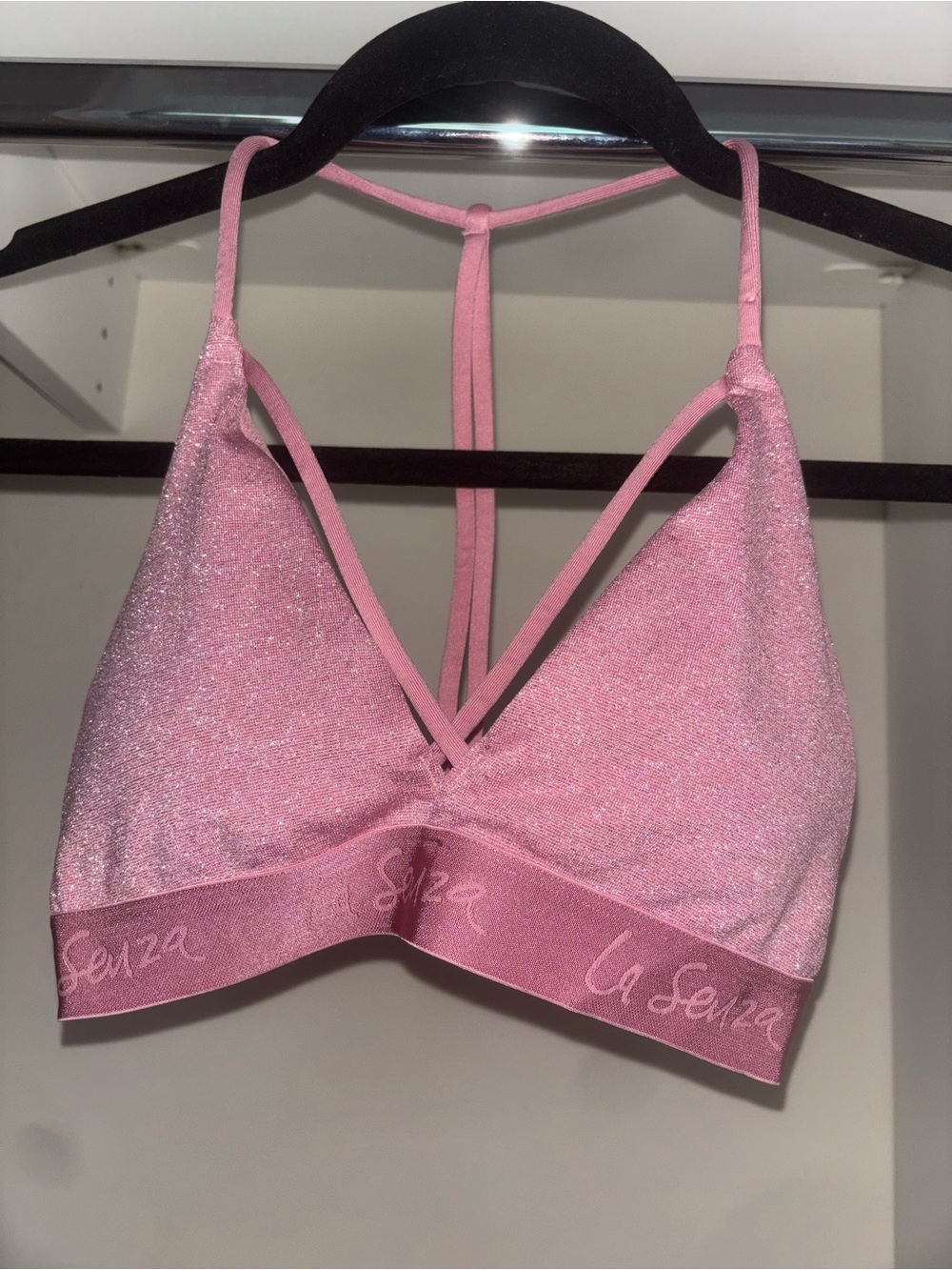 Pink Shimmer Sparkle Bralette / Sports Bra Fairy, Pilates Princess, Coquette